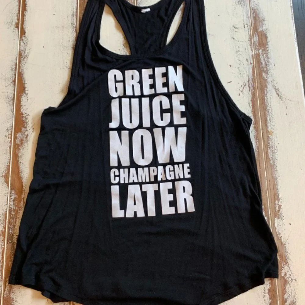 Green Juice now Champagne Later Black Tank Top